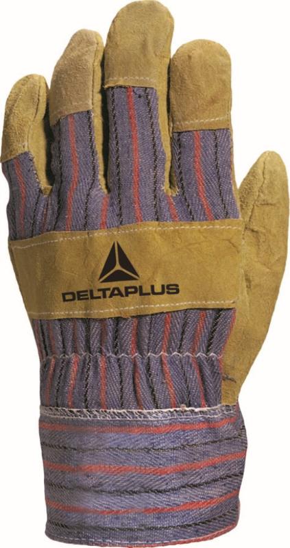 DP HANDSCHOEN SPLITLEDER GEEL/BLAUW MT.10
