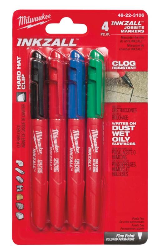 MILWAUKEE INKZALL STIFT FIJNE PUNT 4-DLG ZW-RO-BL-GR